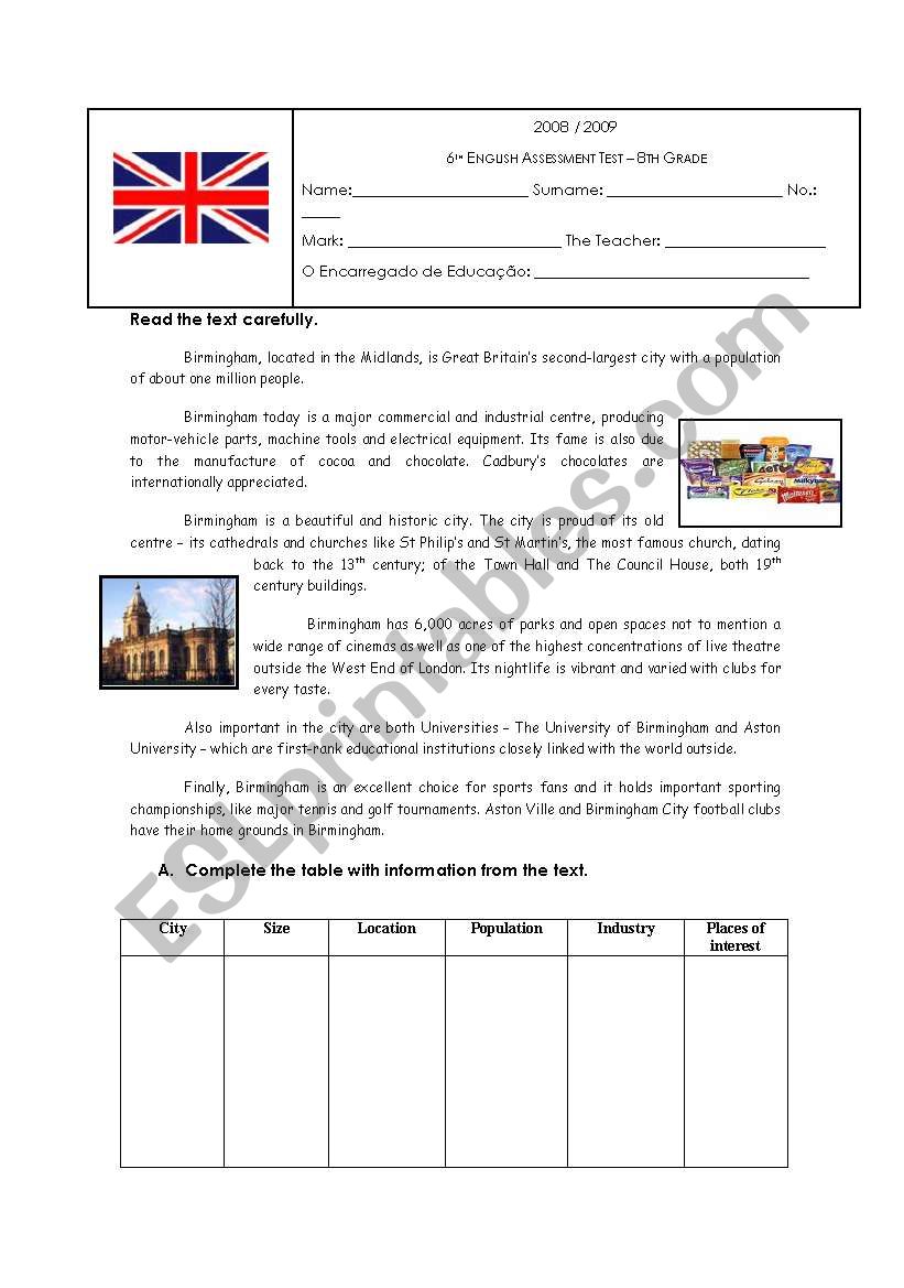 Birmingham worksheet