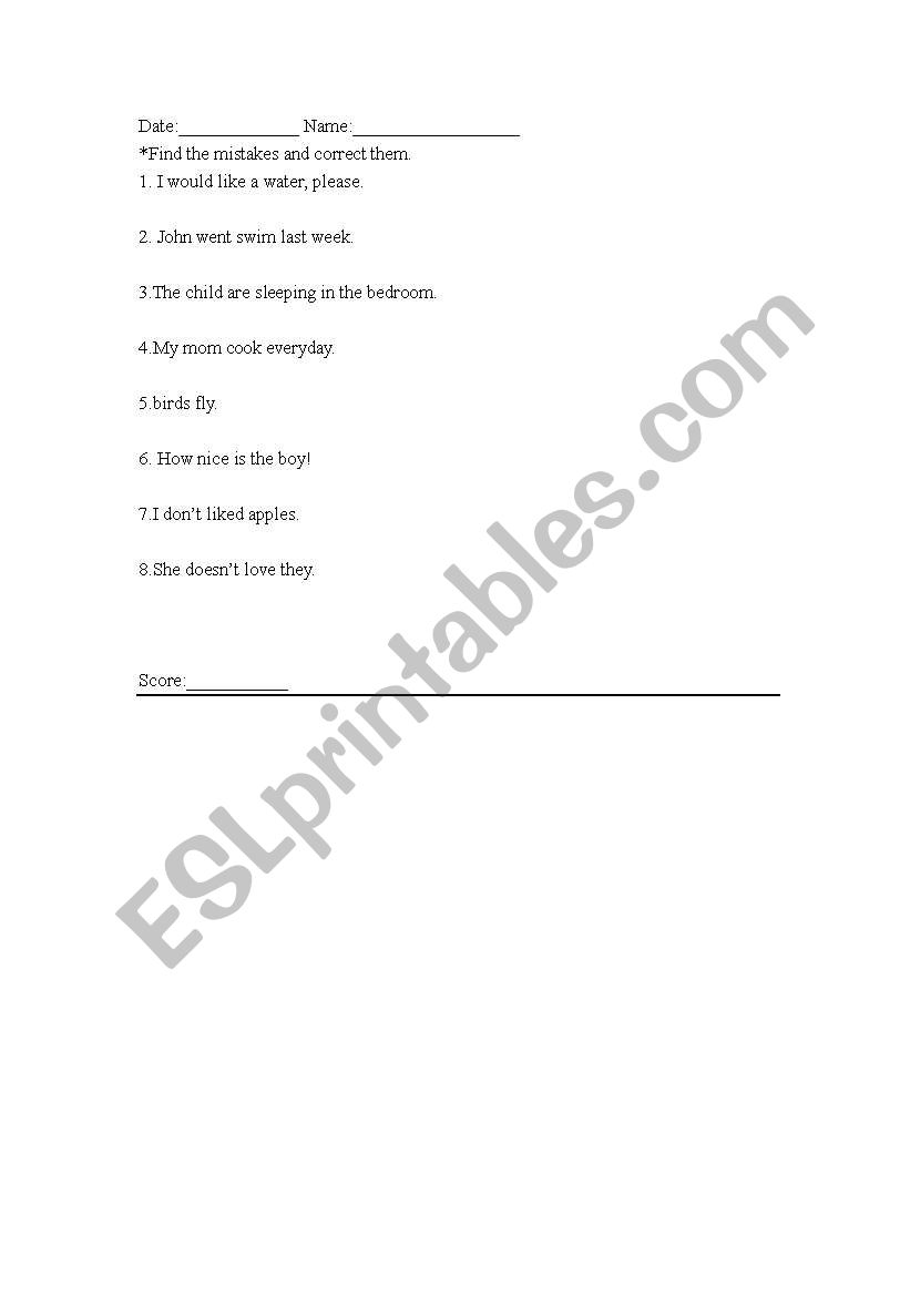 correct the mistakes worksheet