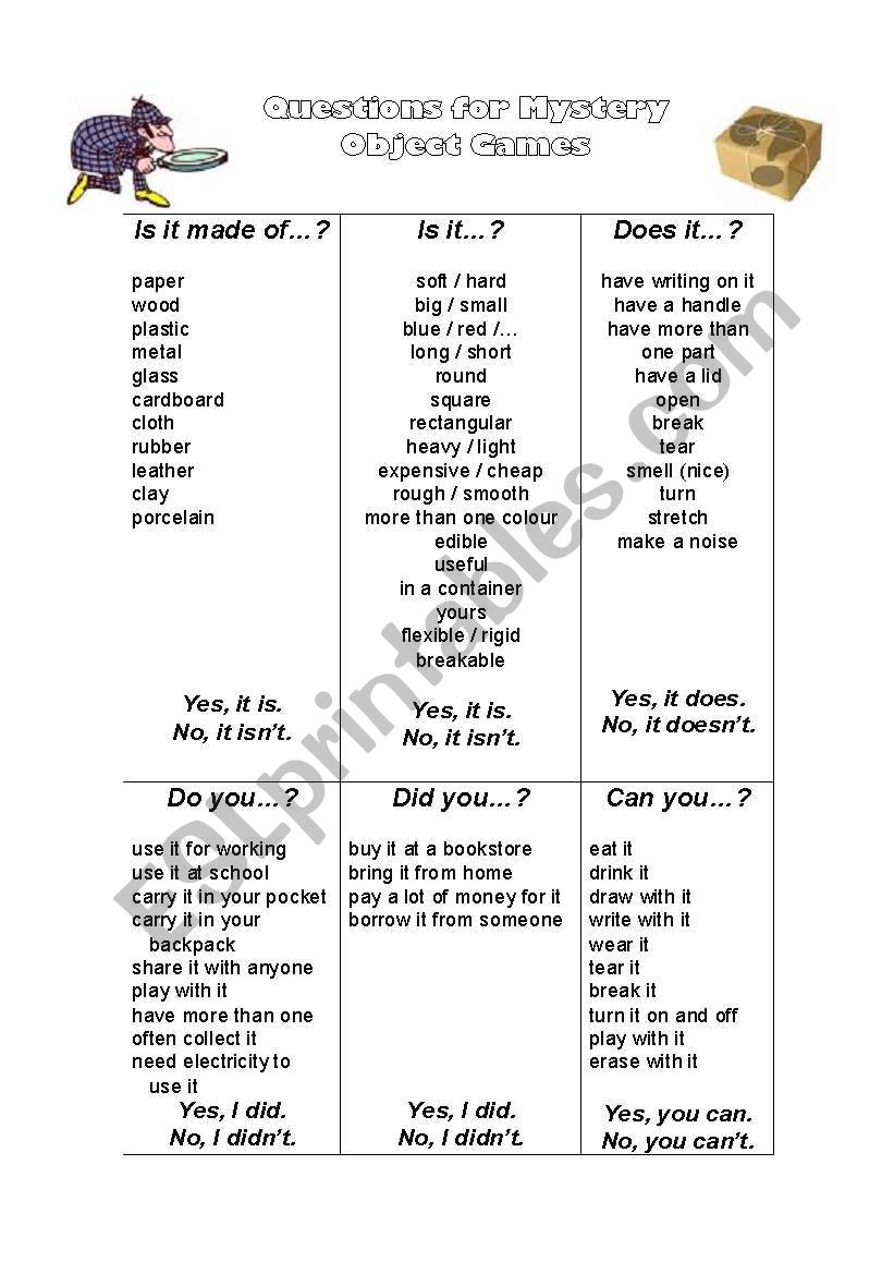 Oral Language: Mystery Object Guessing Game