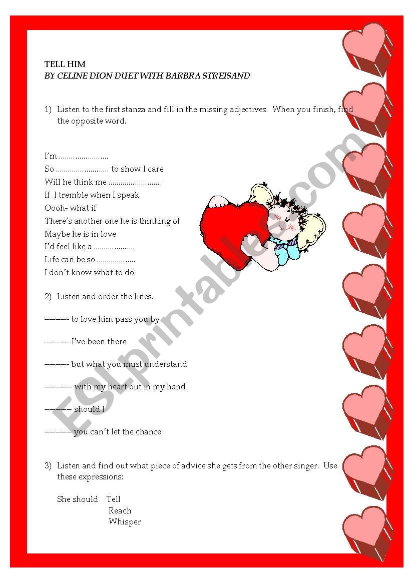 Tell Him by Celine Dion worksheet