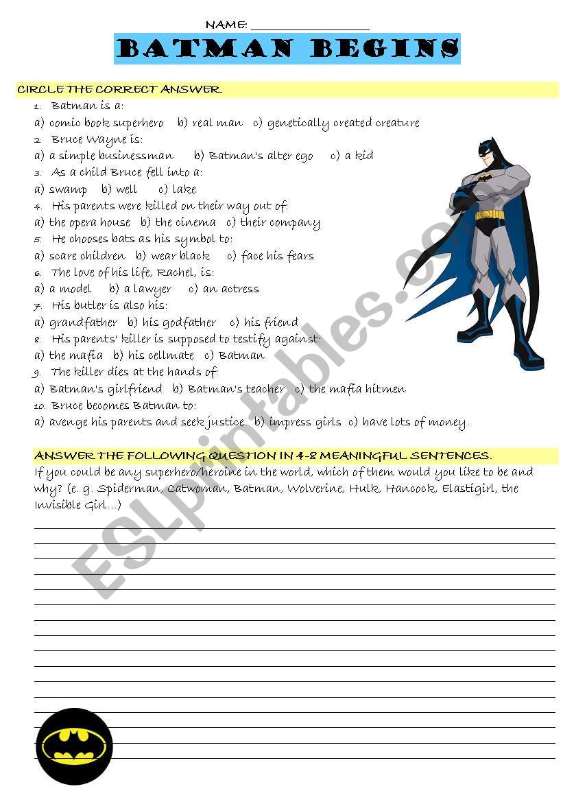 Batman Begins worksheet