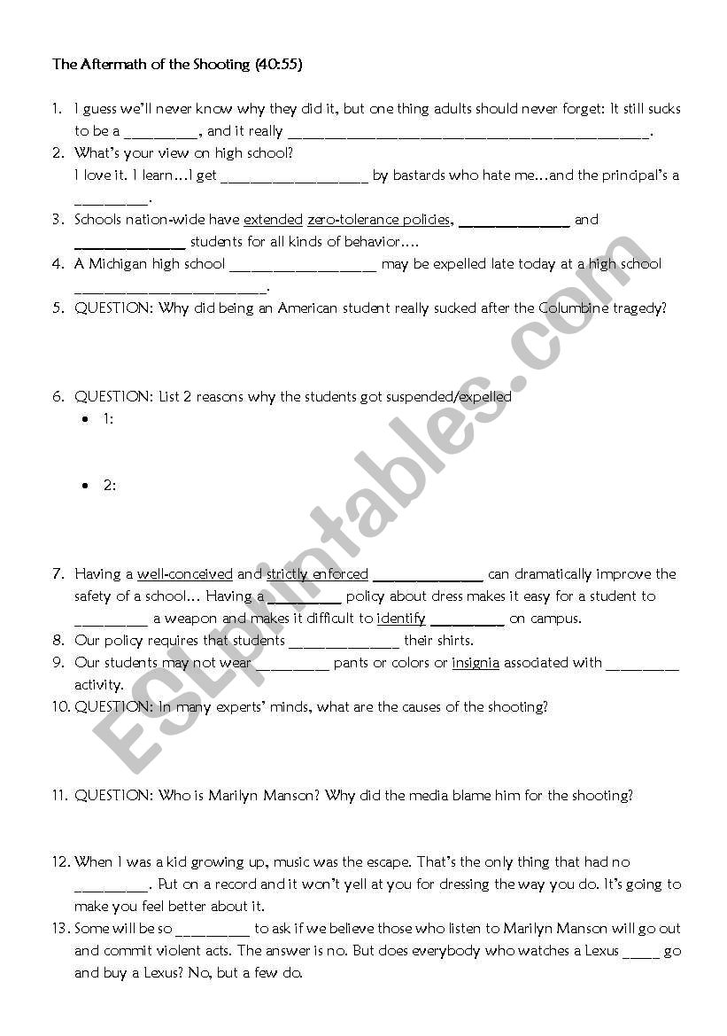 Bowling for Columbine Listening worksheet