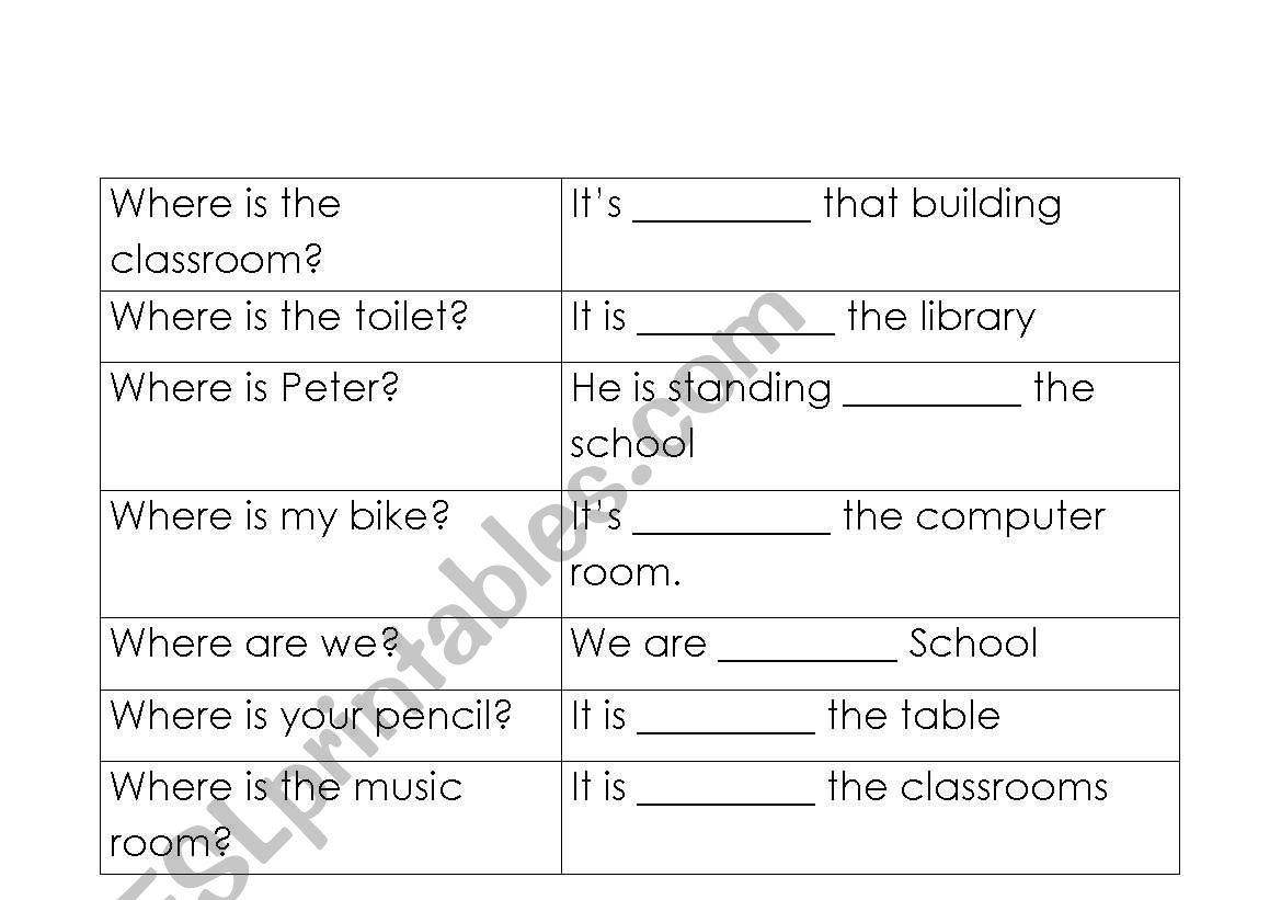 Prepositions Game  worksheet