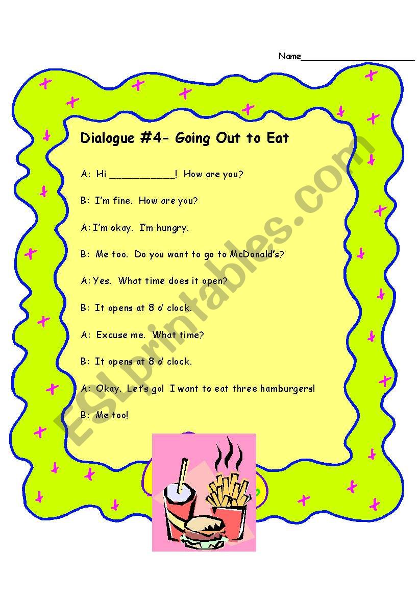 Dialogue 4- Going Out to Eat worksheet