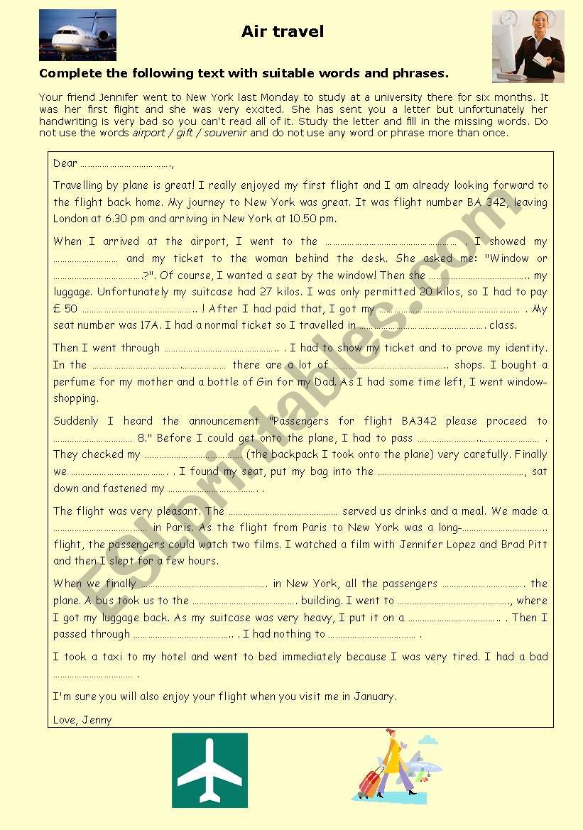 Air travel worksheet