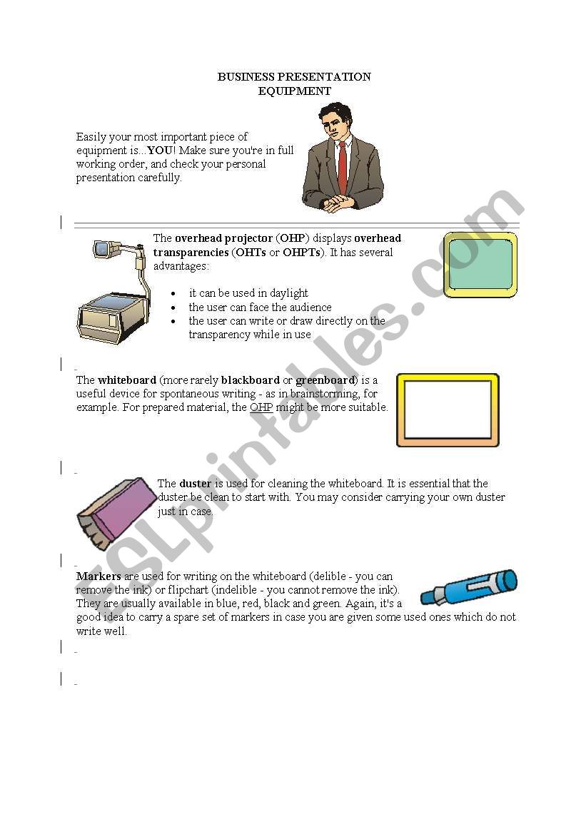 business presentation worksheet