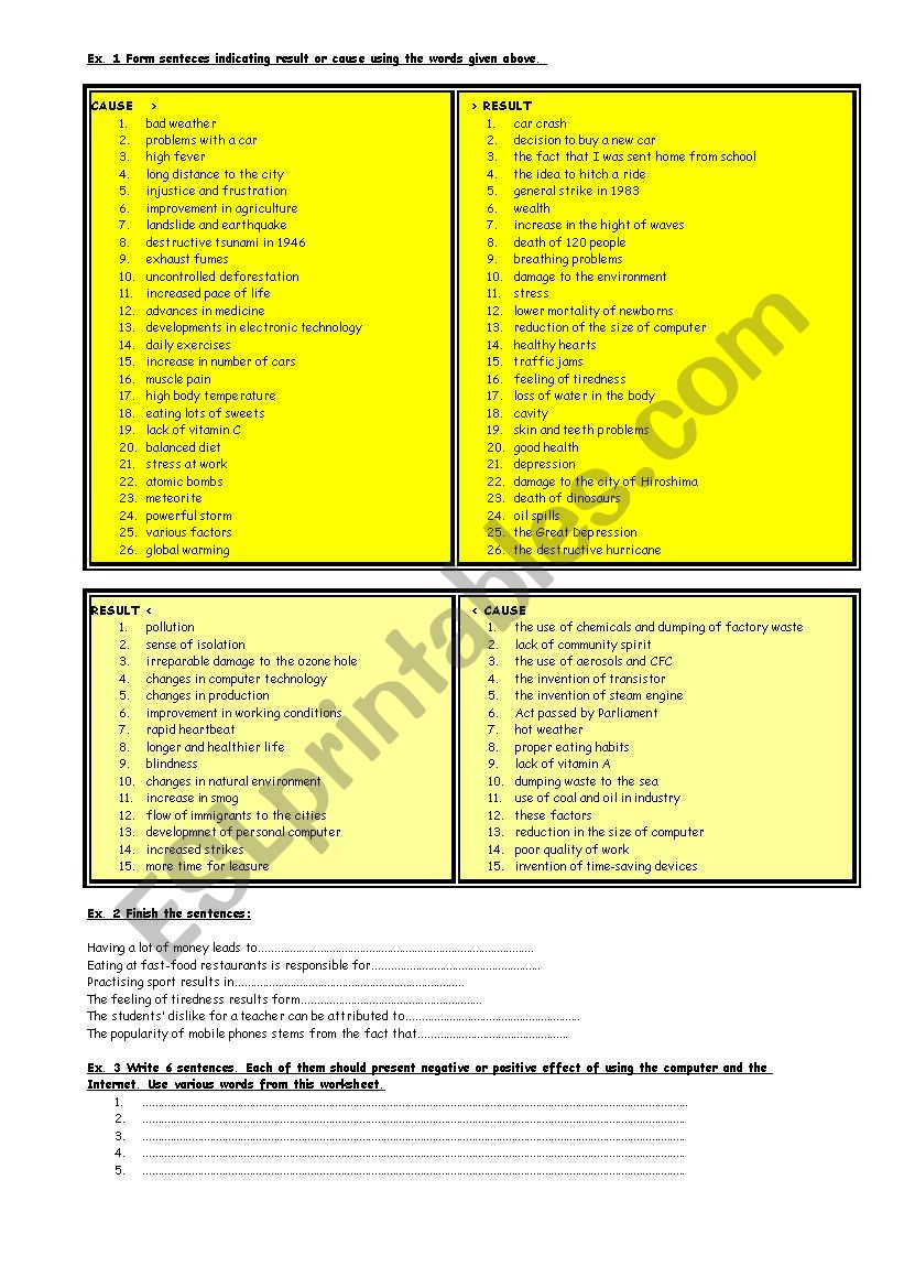 Cause And Effect What Can Be Used Insted Of Because And To Cause Esl Worksheet By Tukany3