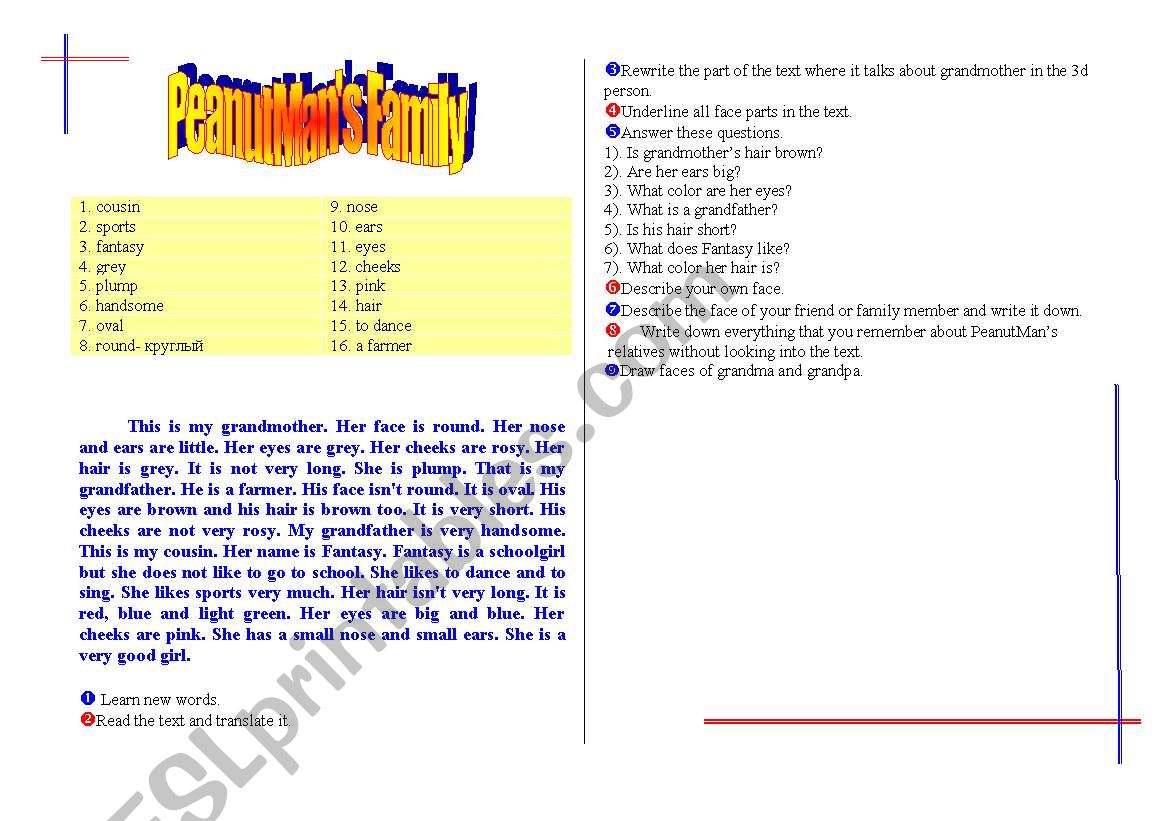 PeanutMans Family worksheet