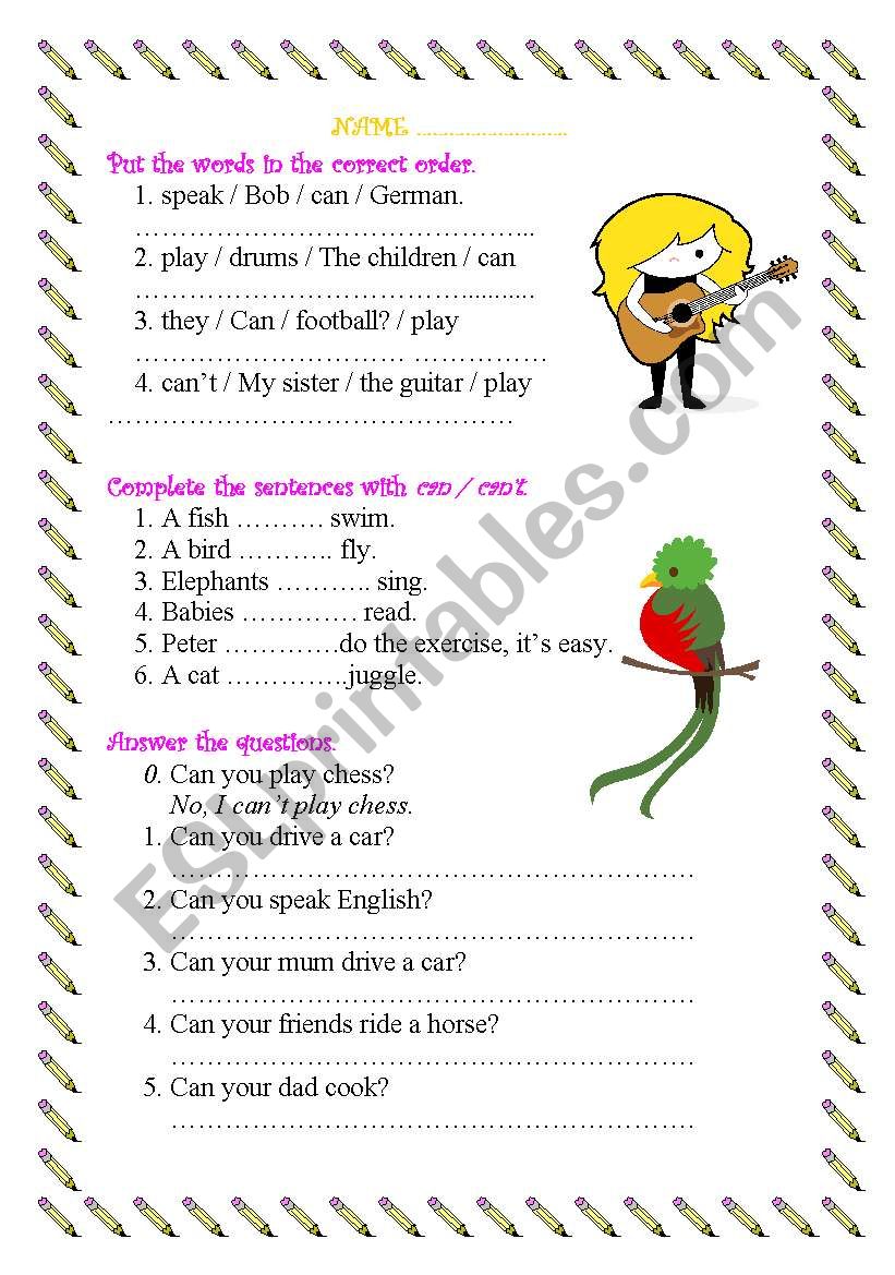 can/cant worksheet