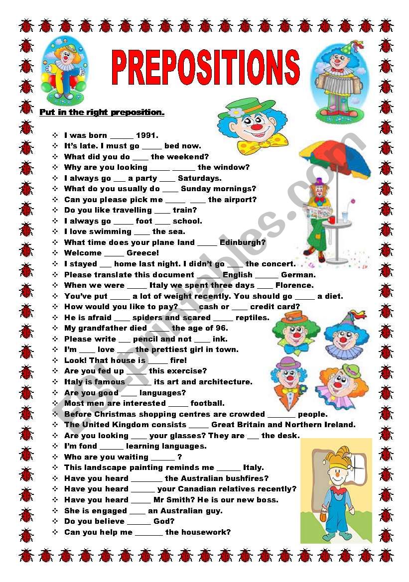 Prepositions worksheet