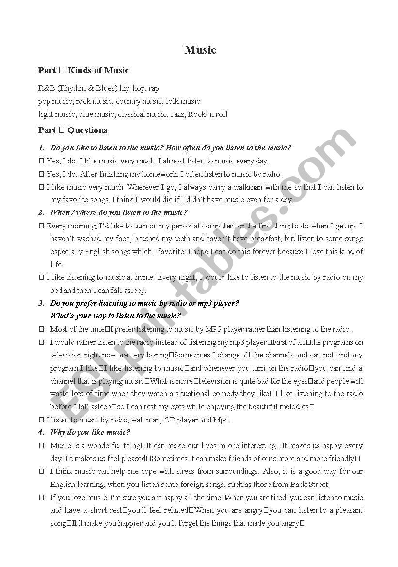 music worksheet