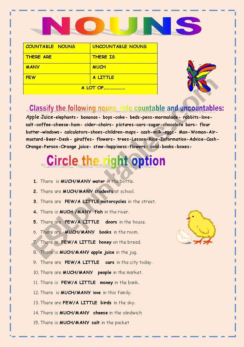 great countable and uncountable nouns worksheet