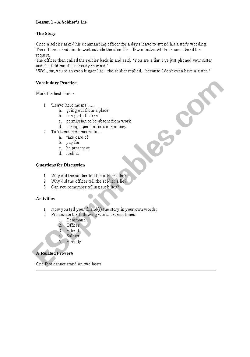 conversation in ten lessons worksheet