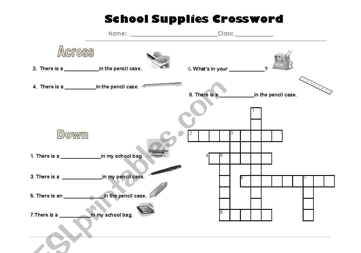 crossword shool vocabulary worksheet