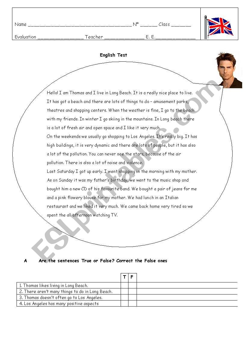 Test Giving directions worksheet