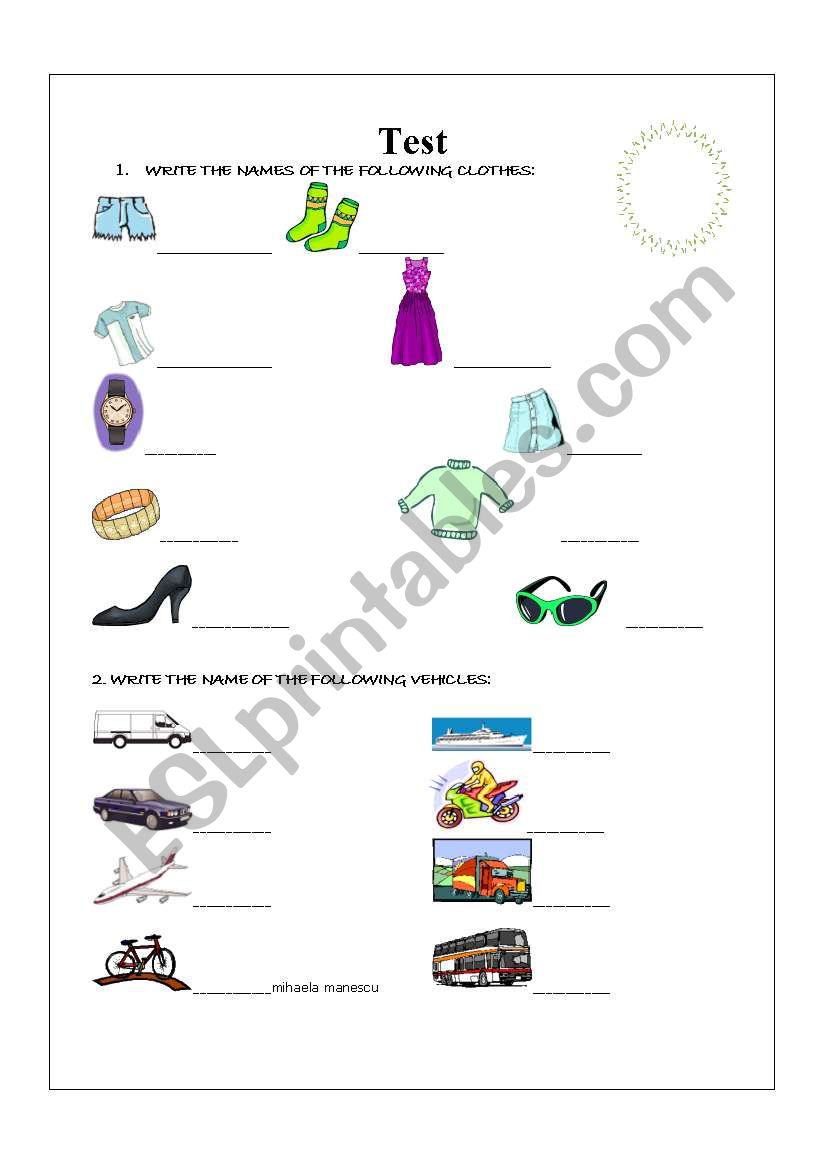 Vocabulary test worksheet