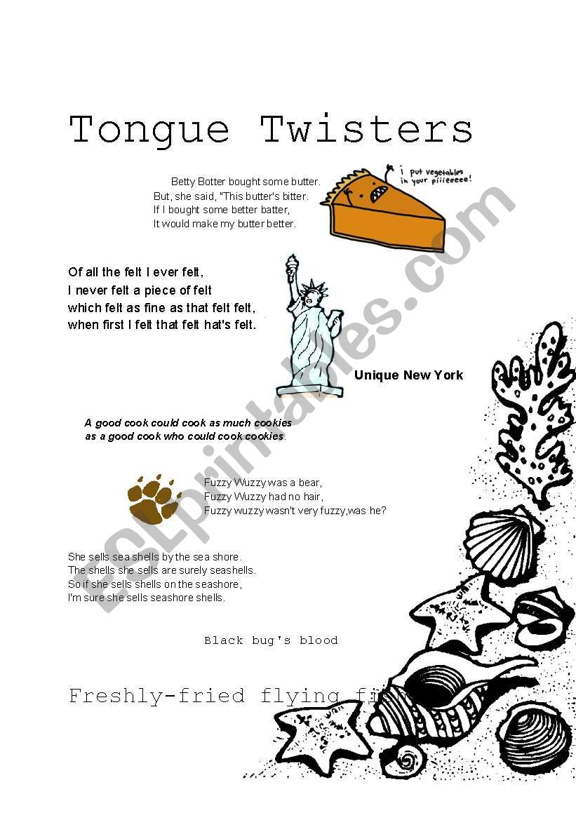 Fun Tongue Twisters For All Ages Esl Worksheet By Jazreellim