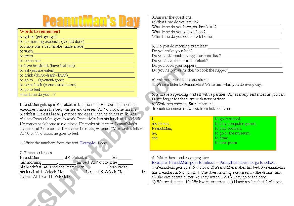 PeanutMans Day worksheet