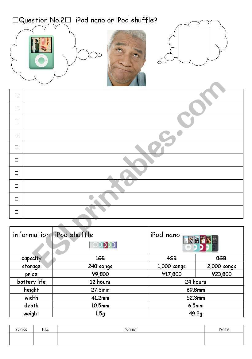 Comparison worksheet