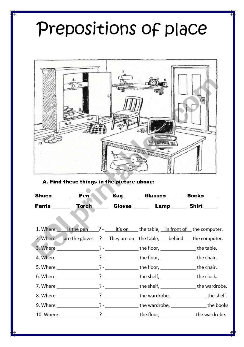 Prepositions of place worksheet