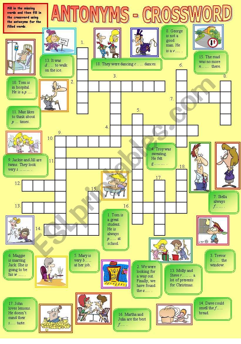 Antonyms - crossword worksheet