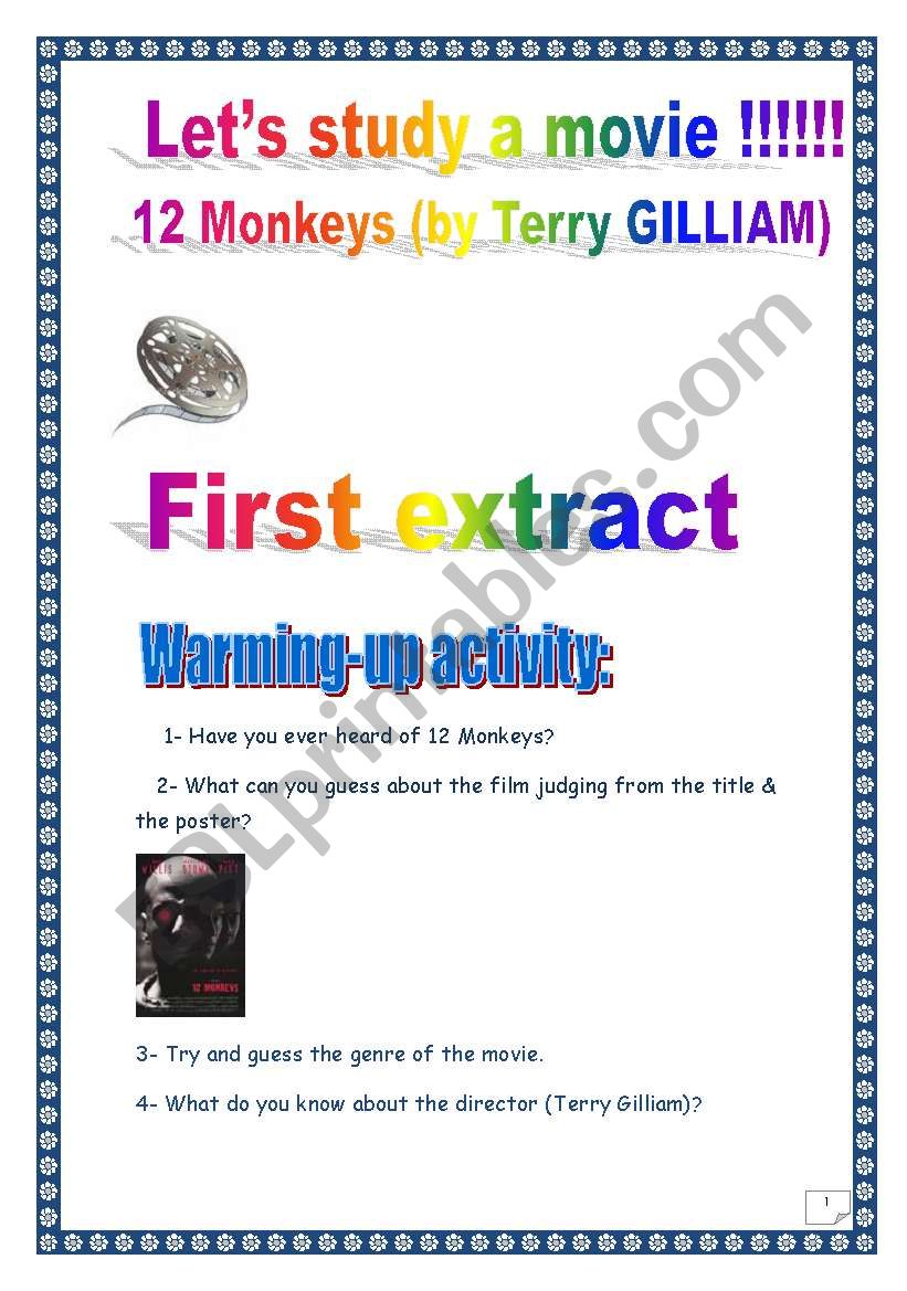 Video time: 12 Monkeys (Terry GILLIAM) - Extract # 1 (COMPREHENSIVE PROJECT, Printer-friendly, 5 PAGES, 28 TASKS)