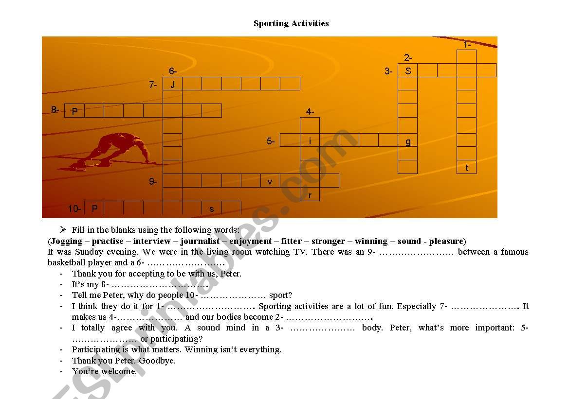 sporting activities worksheet