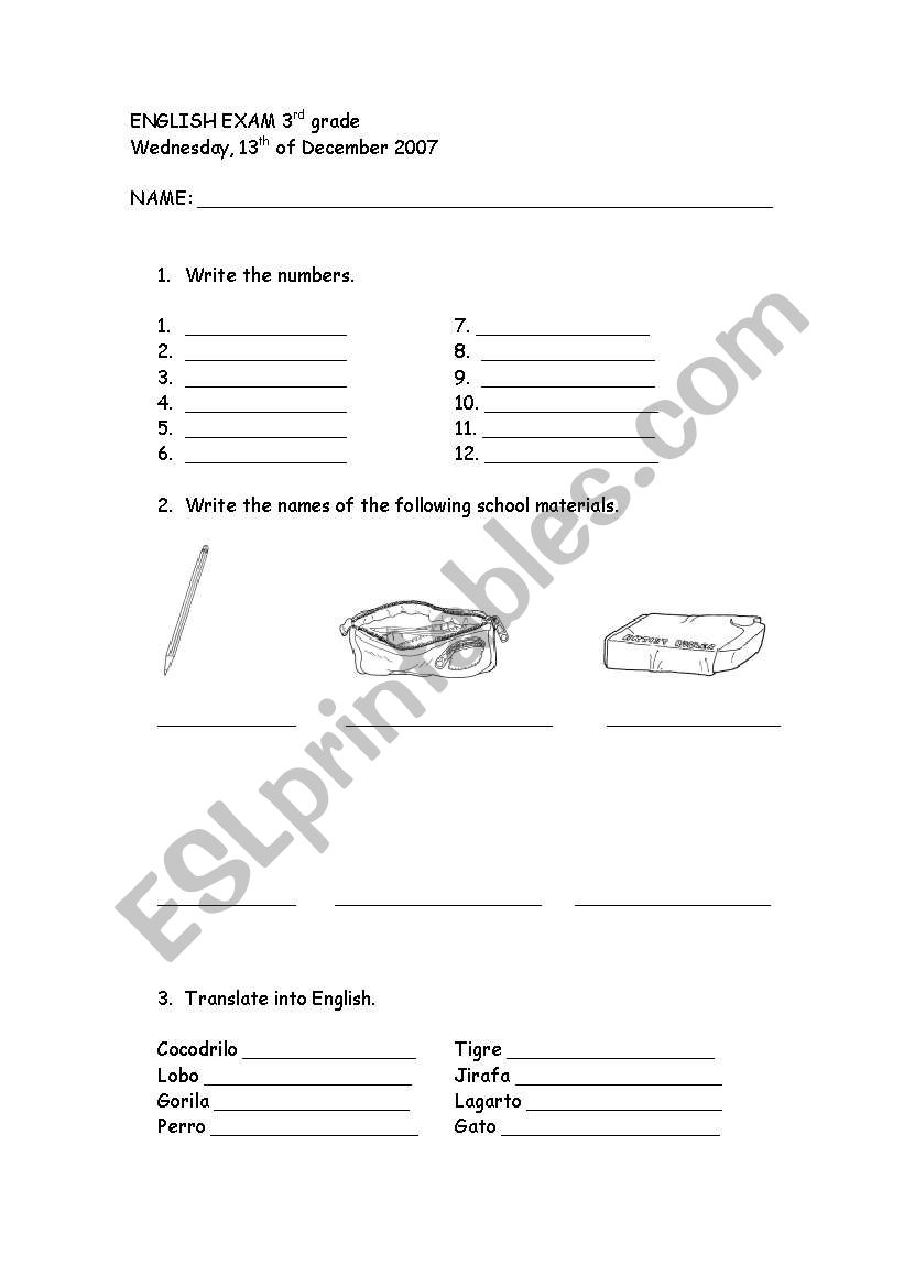 school material worksheet