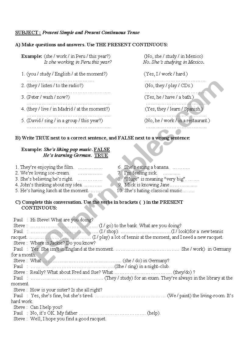 Present Simple and Present Continuous Tense