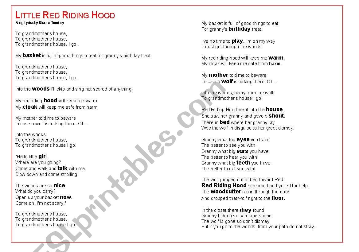 Liitle Red Riding Hood - Gap Filling Song Correction