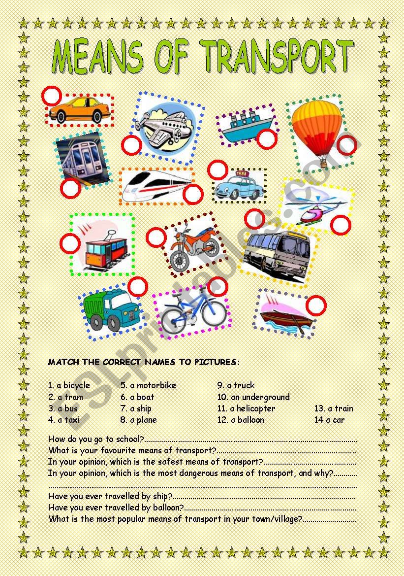 MEANS OF TRANSPORT worksheet