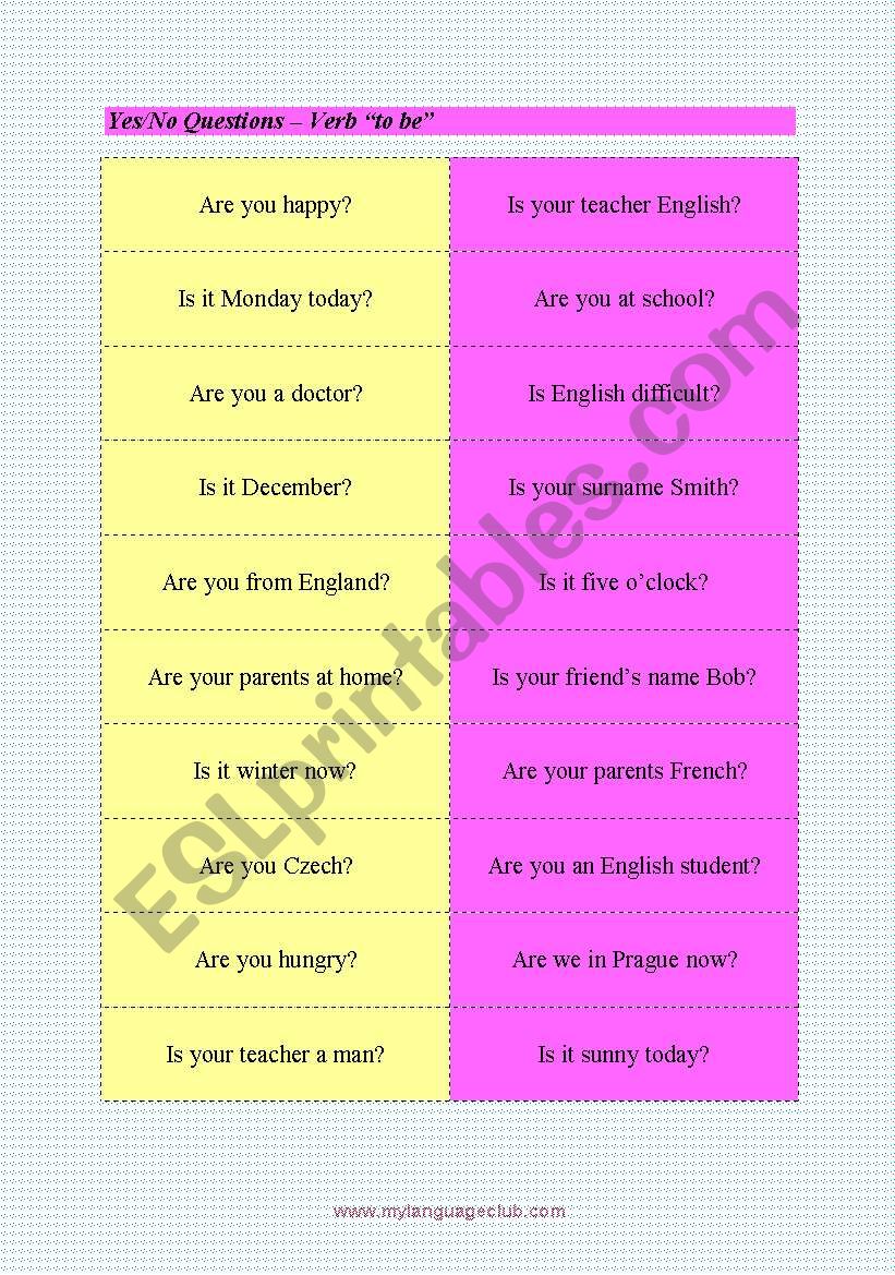 Yes/No Questions BE worksheet
