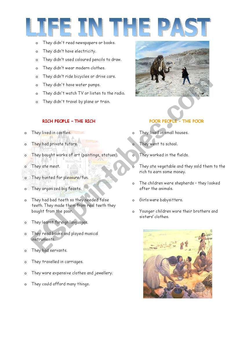 Life in the past worksheet