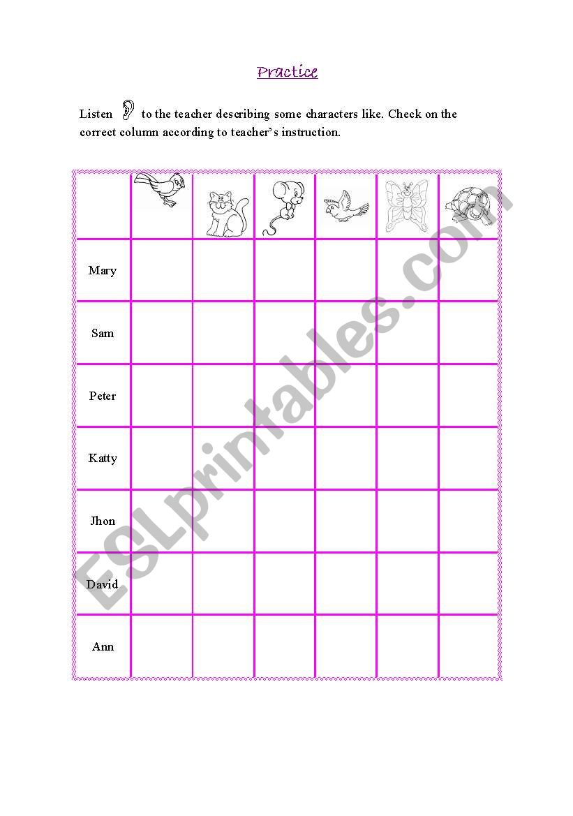 likes and dislkes worksheet