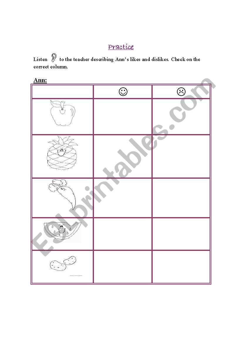 favorite food worksheet