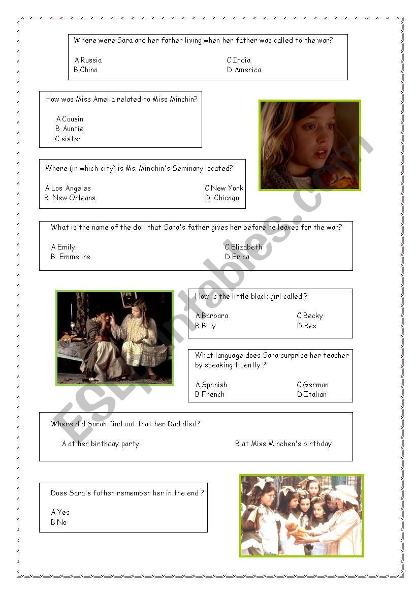 A Little Princess 2 worksheet