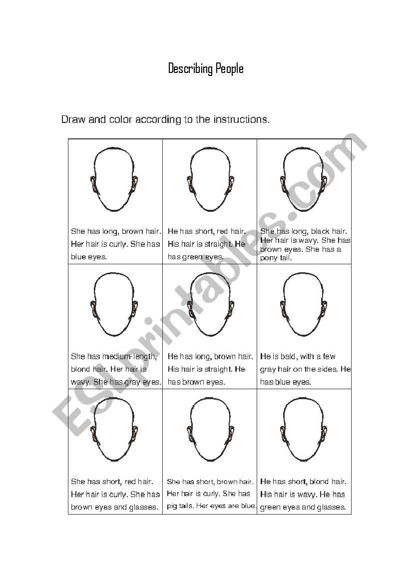 Describing People worksheet