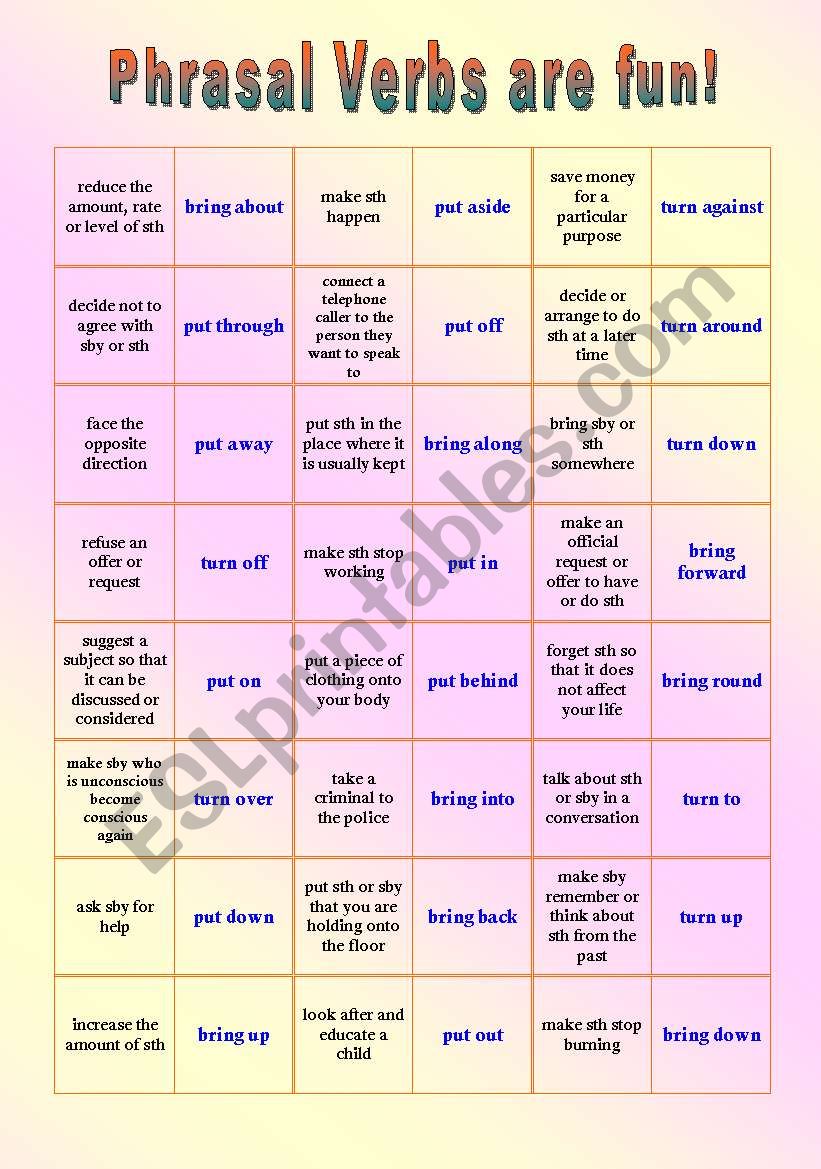 Phrasal Verb Domino! BRING, PUT, TURN