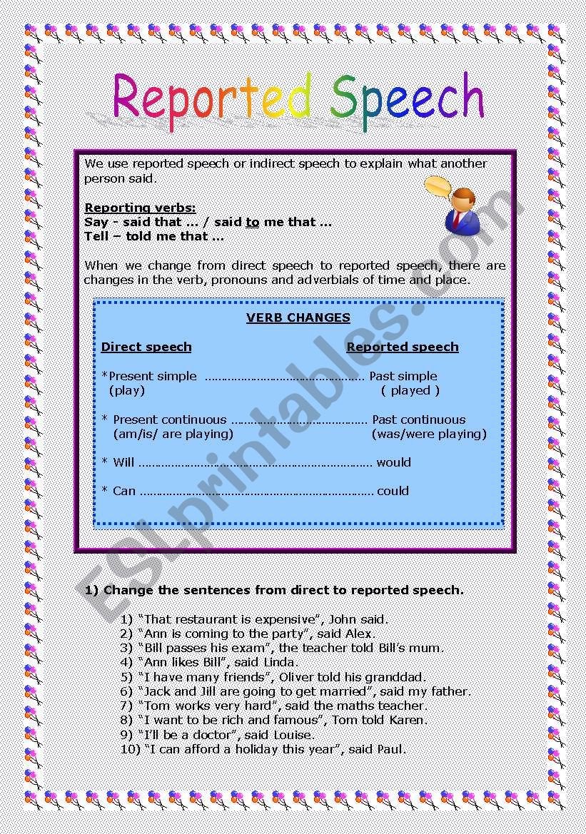 Reported Speech worksheet