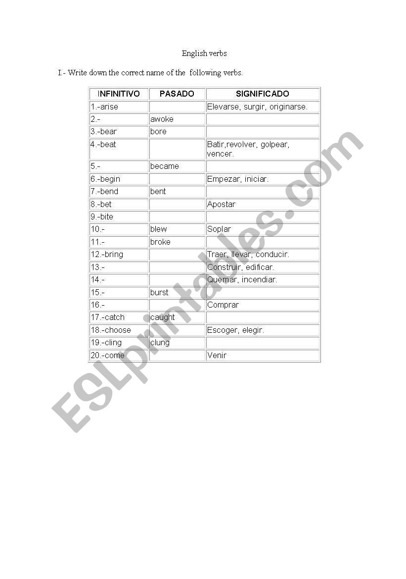 verbs worksheet