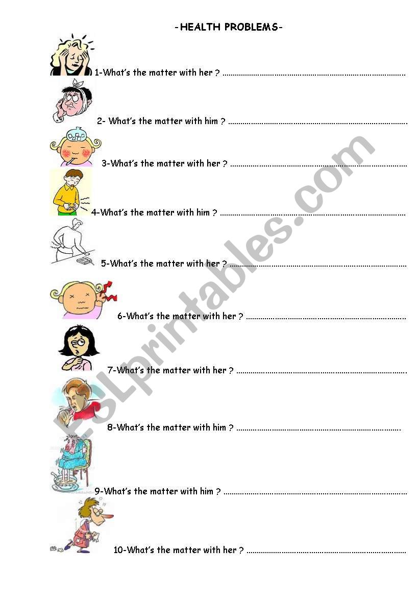 health problems worksheet