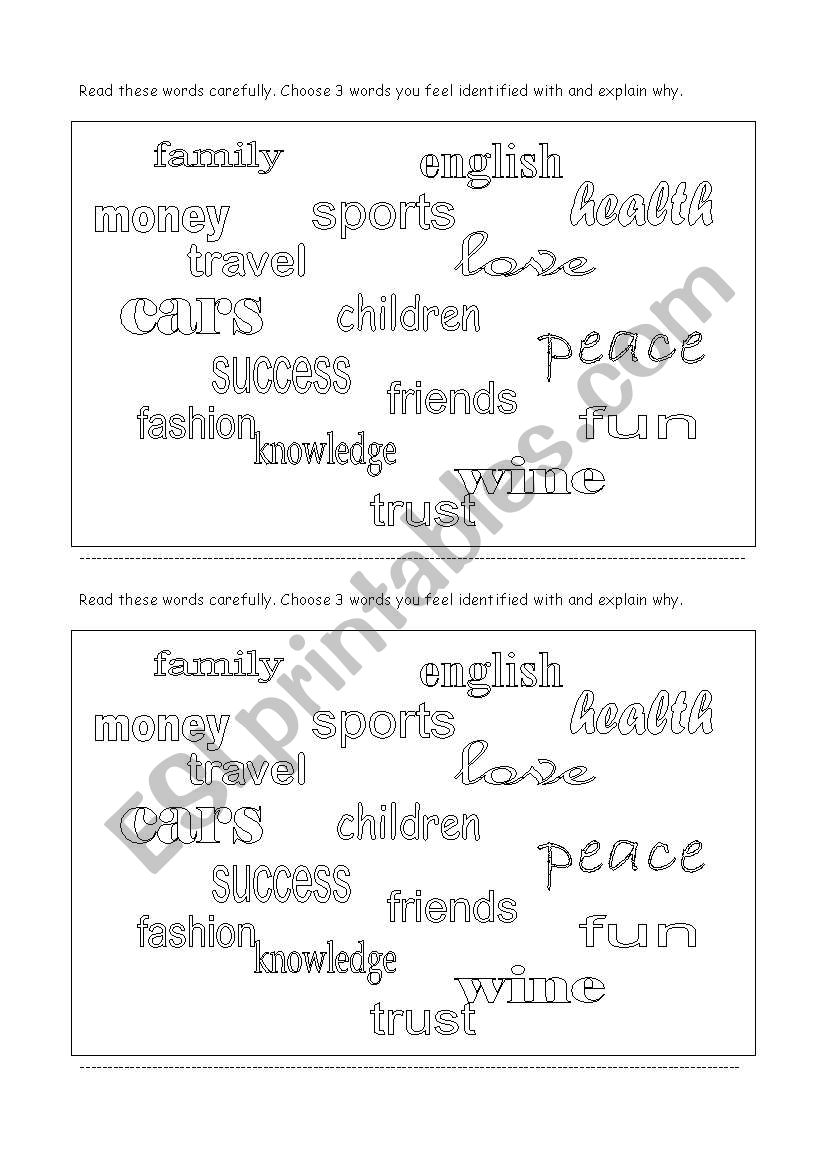 About me words worksheet