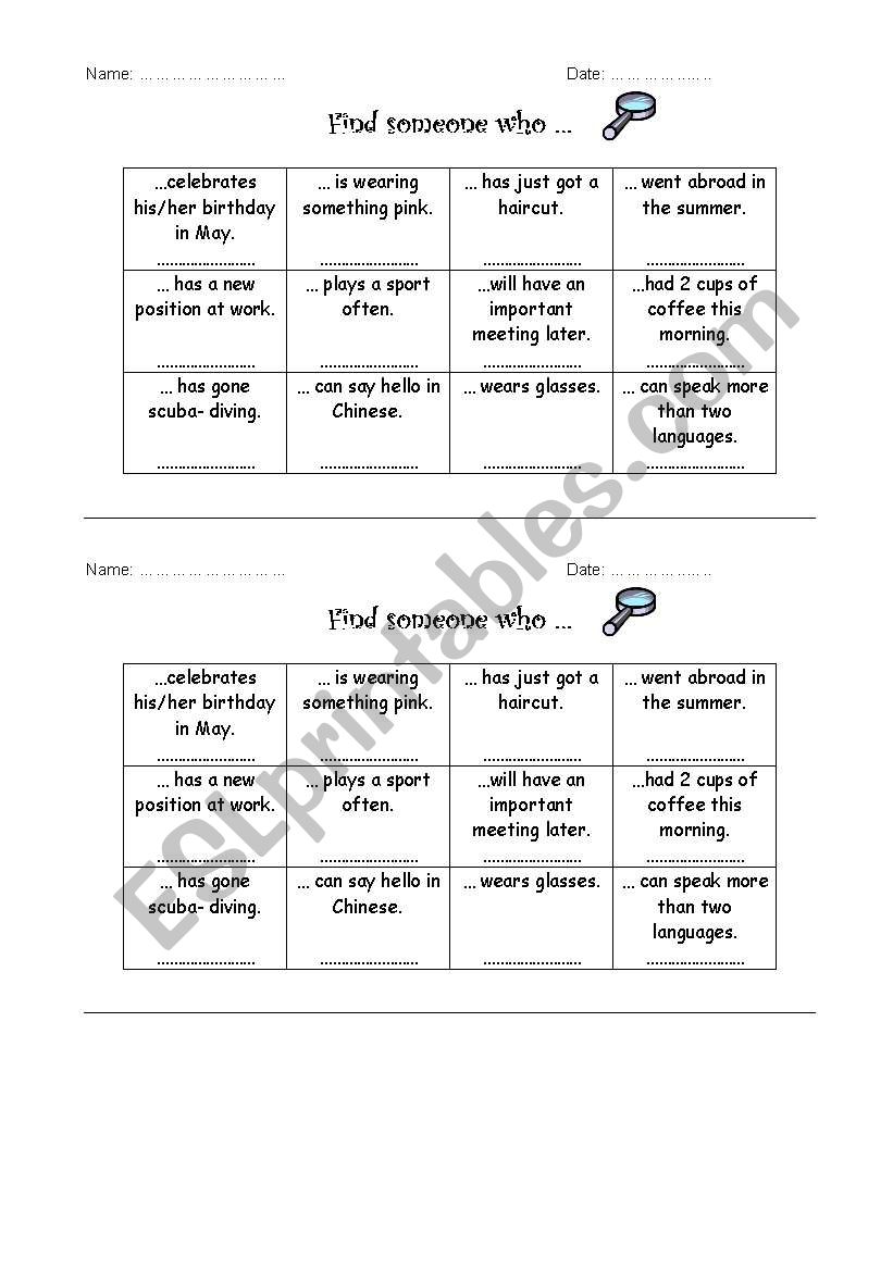 Find someone who... worksheet