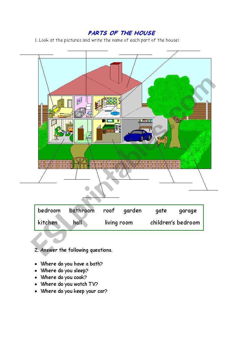 parts of the house worksheet