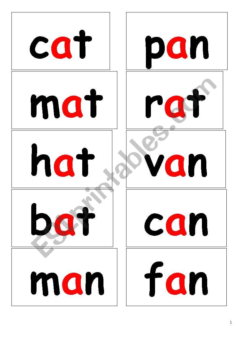 short vowel word card worksheet