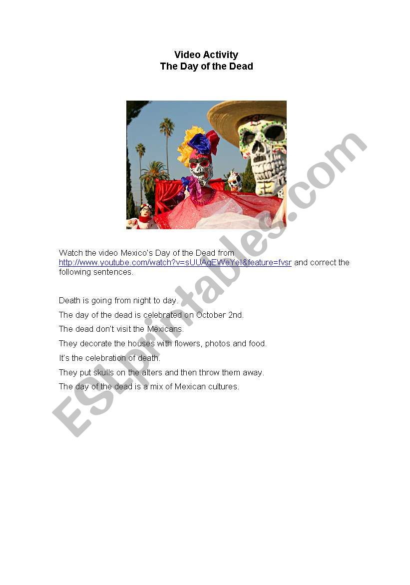 The Day of the Dead worksheet