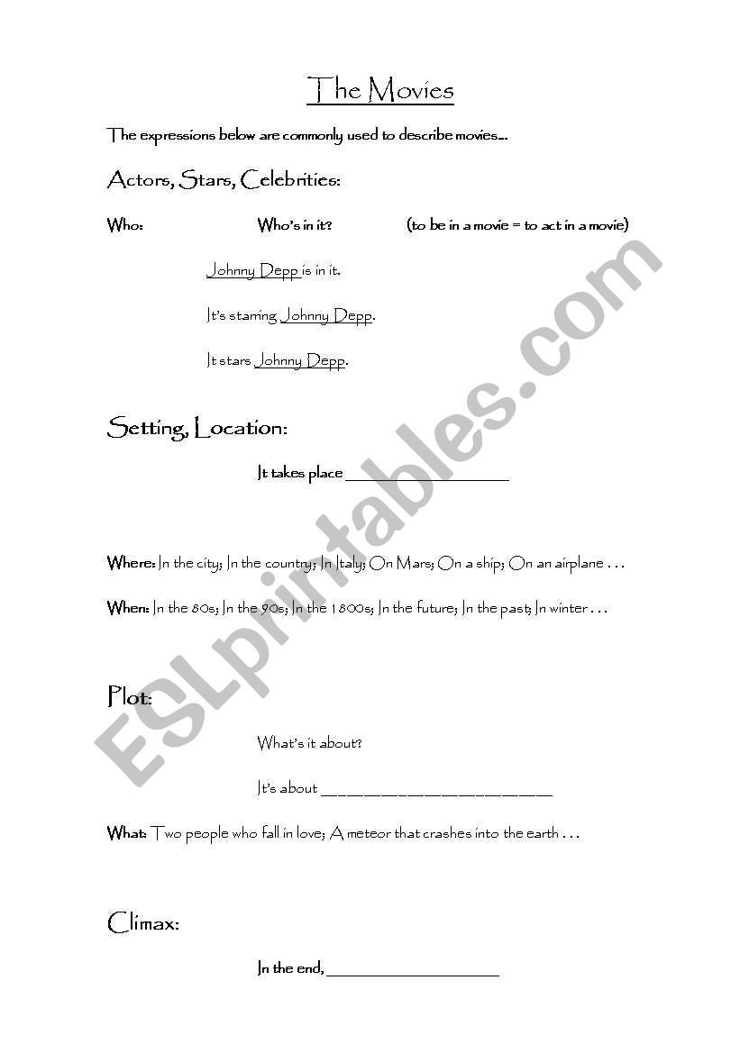 The movies  worksheet