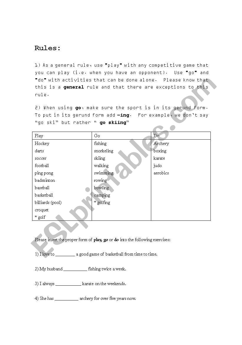 Play Go Do - Worksheet & Conversation Activity