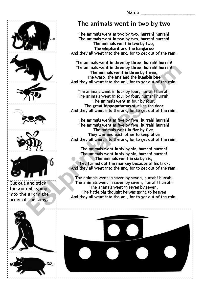 Animals into the Ark worksheet
