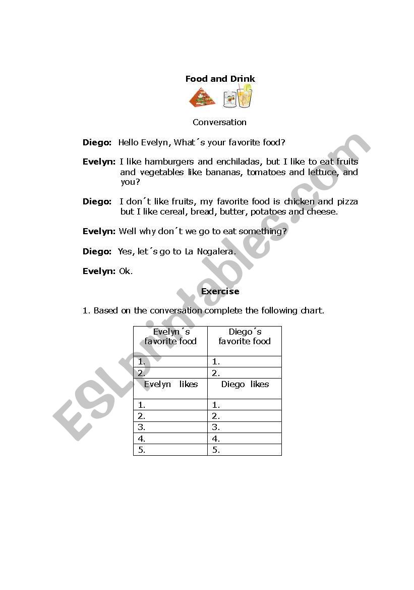 food and drink worksheet